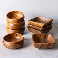 Home Essentials Acacia 'Round' Wood Snack Bowl - Set of 4 (Natural)