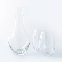 Trudeau Wave Carafe and 2 Stemless Glass (Clear)