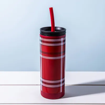 Asobu Sippy 'Plaid' Stainless Steel Tumbler (Red)