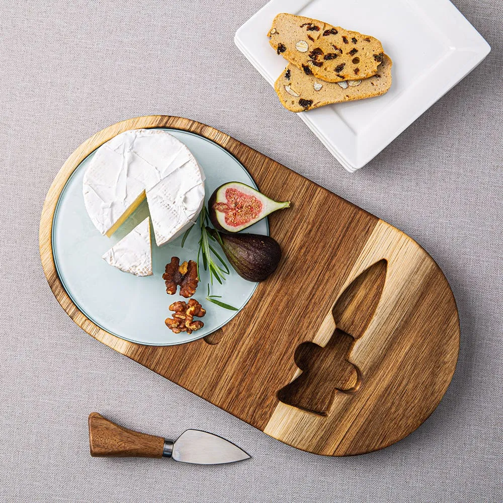 KSP Acacia Wood Cheese Board with Knife - Set of 2 33x18x2cm