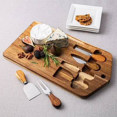 KSP Acacia Cheese Board with Knife - Set of 5 (Acacia/Stainless Steel)