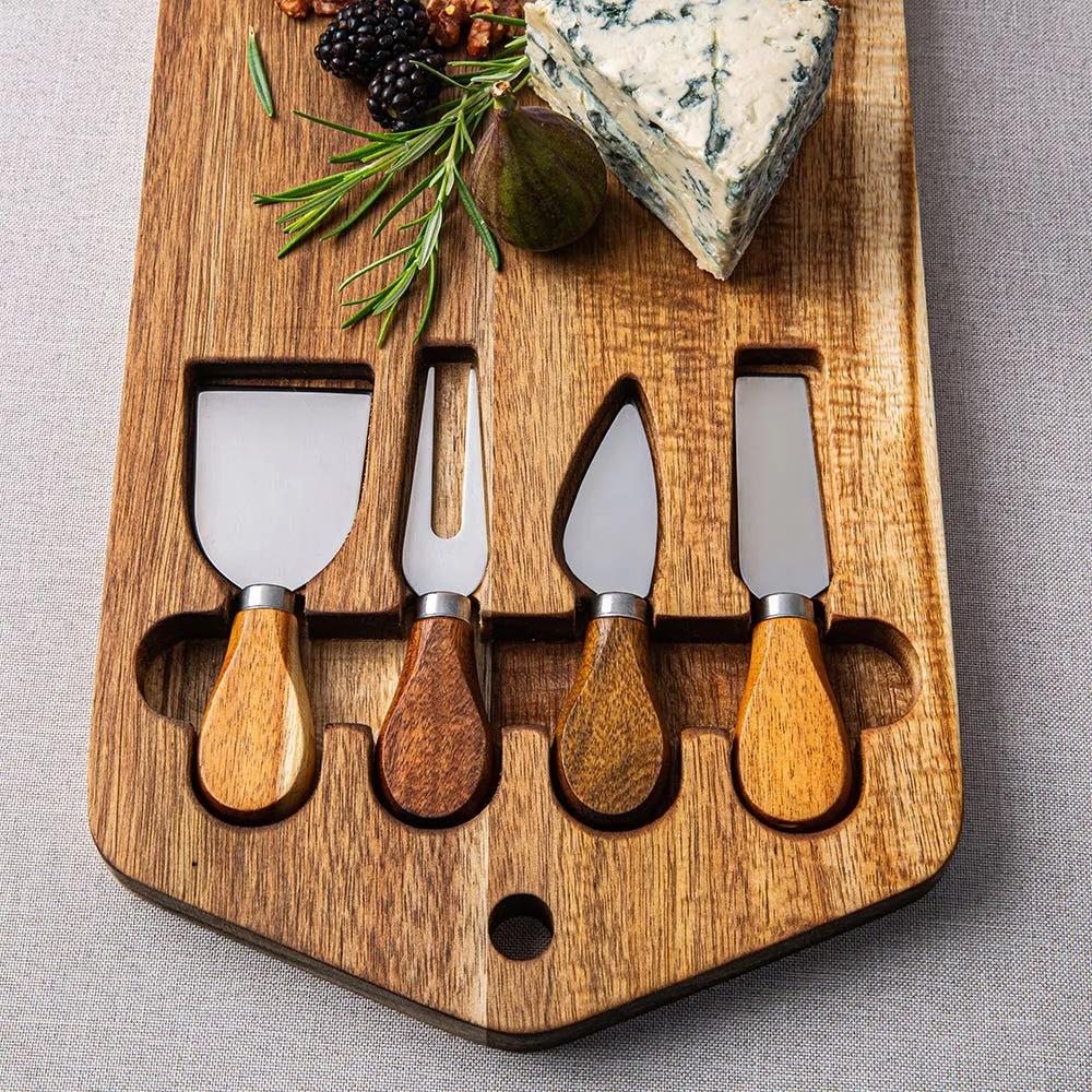 KSP Acacia Cheese Board with Knife - Set of 5 (Acacia/Stainless Steel)