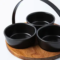 KSP Acacia Tray with Ceramic Bowls - Set of 4 22cm dia. x 15cm (Black)