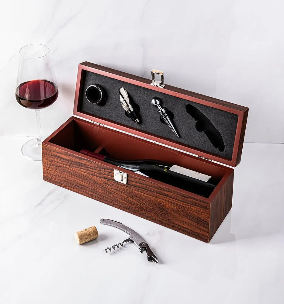 KSP Vintners Wood Wine Box with Tools - Set of 5 (Walnut)