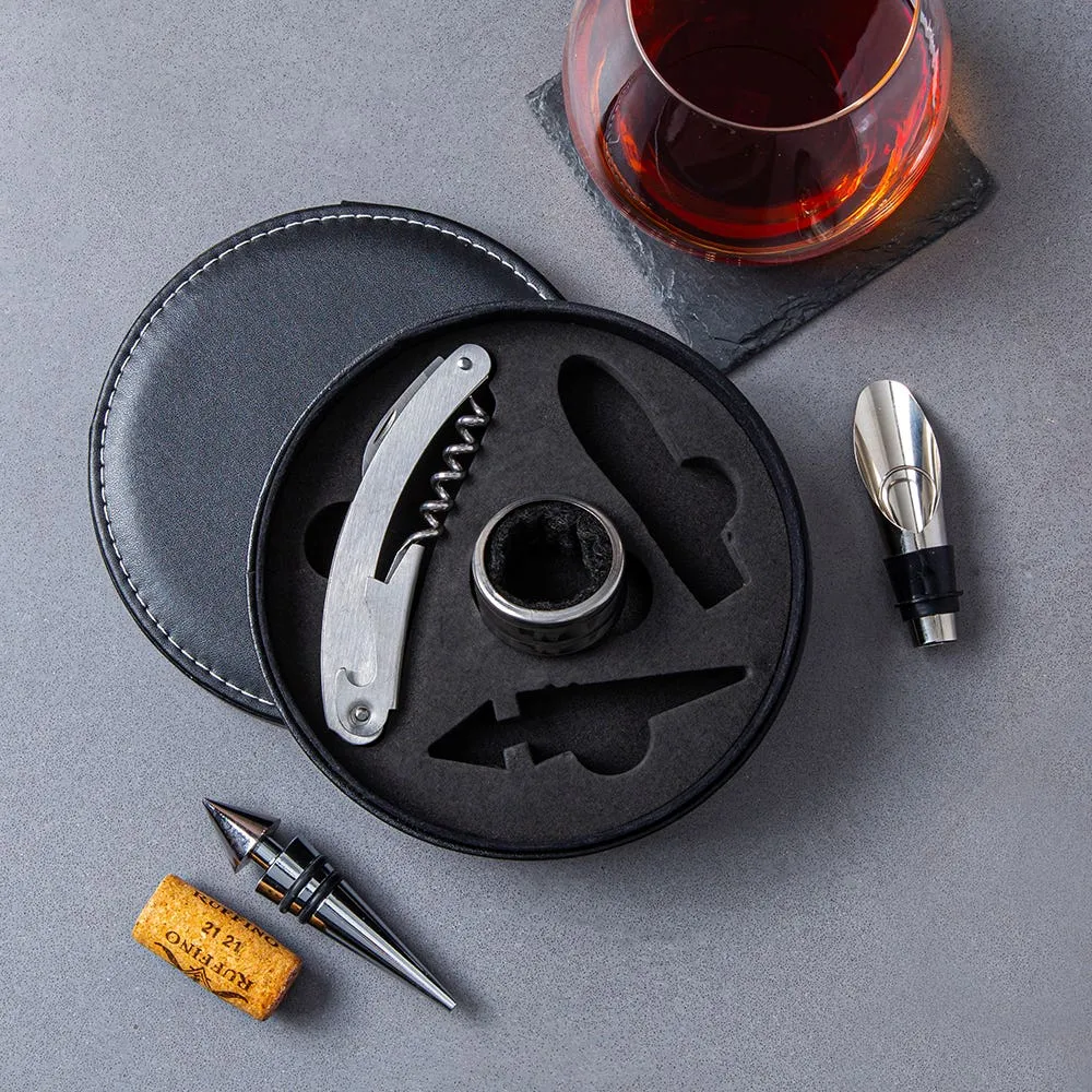 KSP Vintners 'Faux Leather' Wine Tool with Case Combo - S/5 (Black)