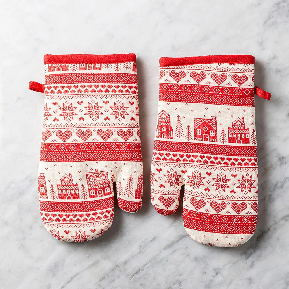 Harman Christmas 'Nordic Village' Cotton Oven Mitt - Set of 2