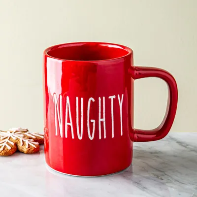 Harman Christmas 'Naughty Script' Ceramic Mug 5"dia. x 4.5"h (Red)