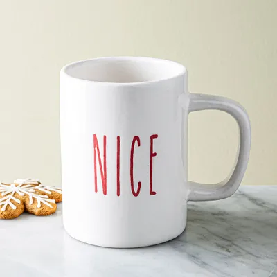 Harman Christmas 'Nice Script' Ceramic Mug 5"dia. x 4.5"h (White)