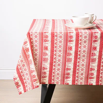 Harman Christmas 'Nordic Village' Cotton Tablecloth 60x90" (Red/White)