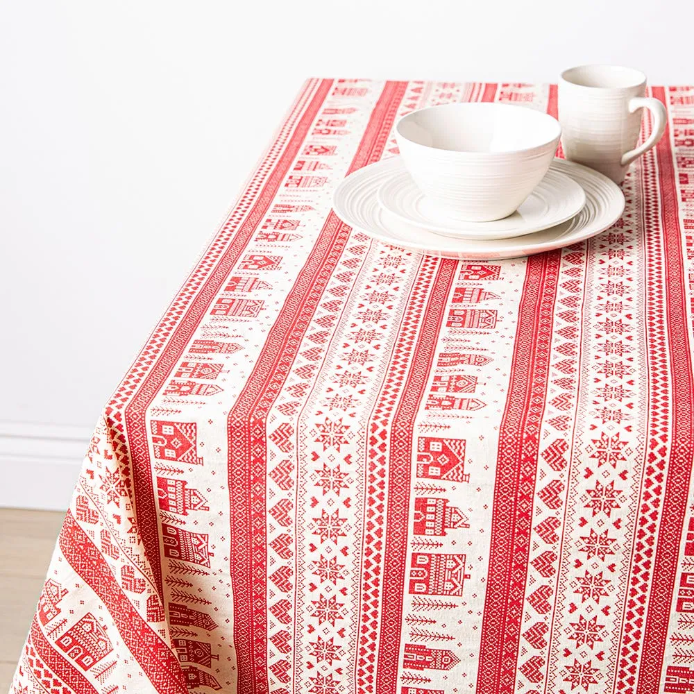 Harman Christmas 'Nordic Village' Cotton Tablecloth 60x90" (Red/White)