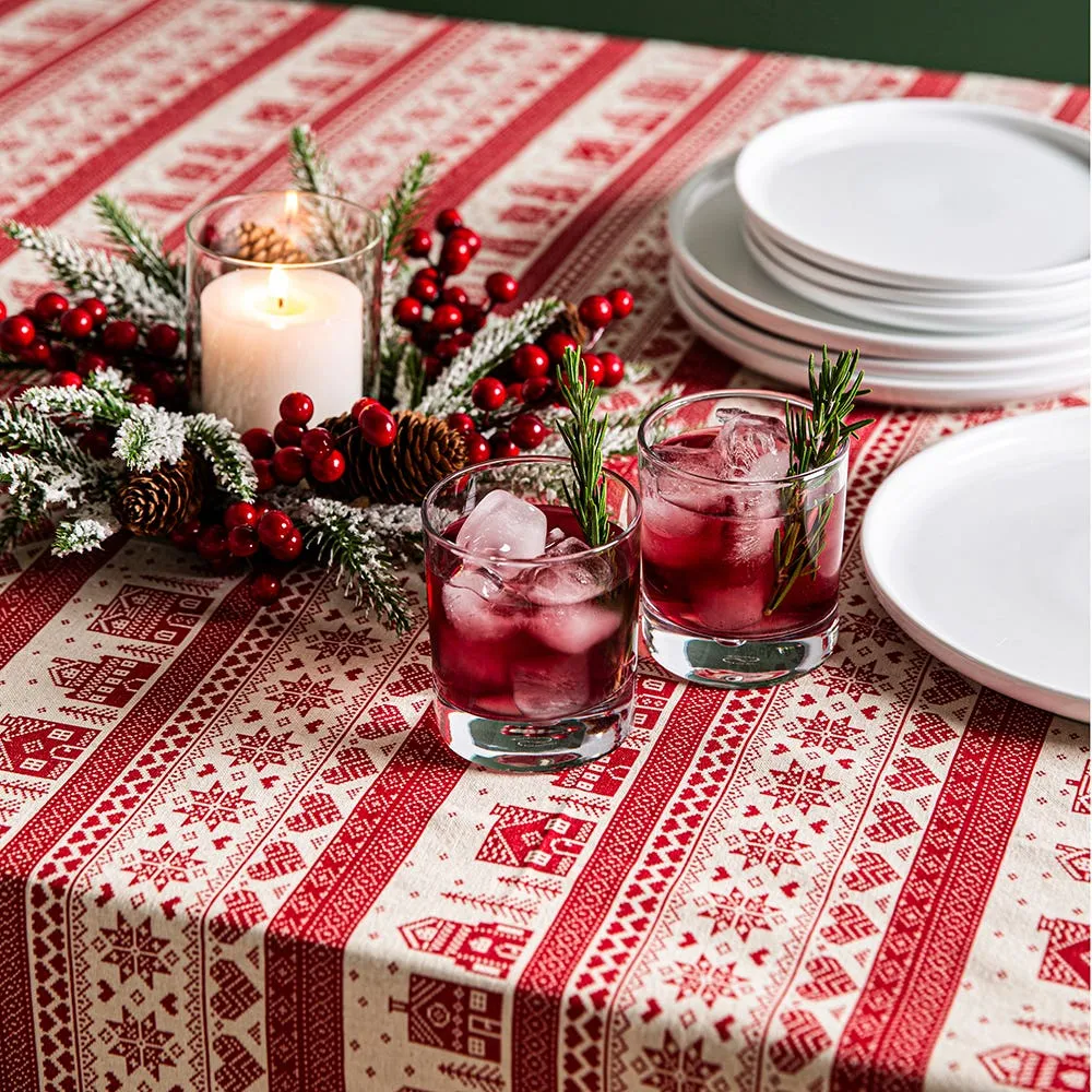 Harman Christmas 'Nordic Village' Cotton Tablecloth 60x90" (Red/White)