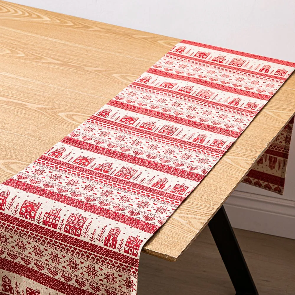 Harman Christmas 'Nordic Village' Cotton Table Runner 13x72" (Red/Wh)