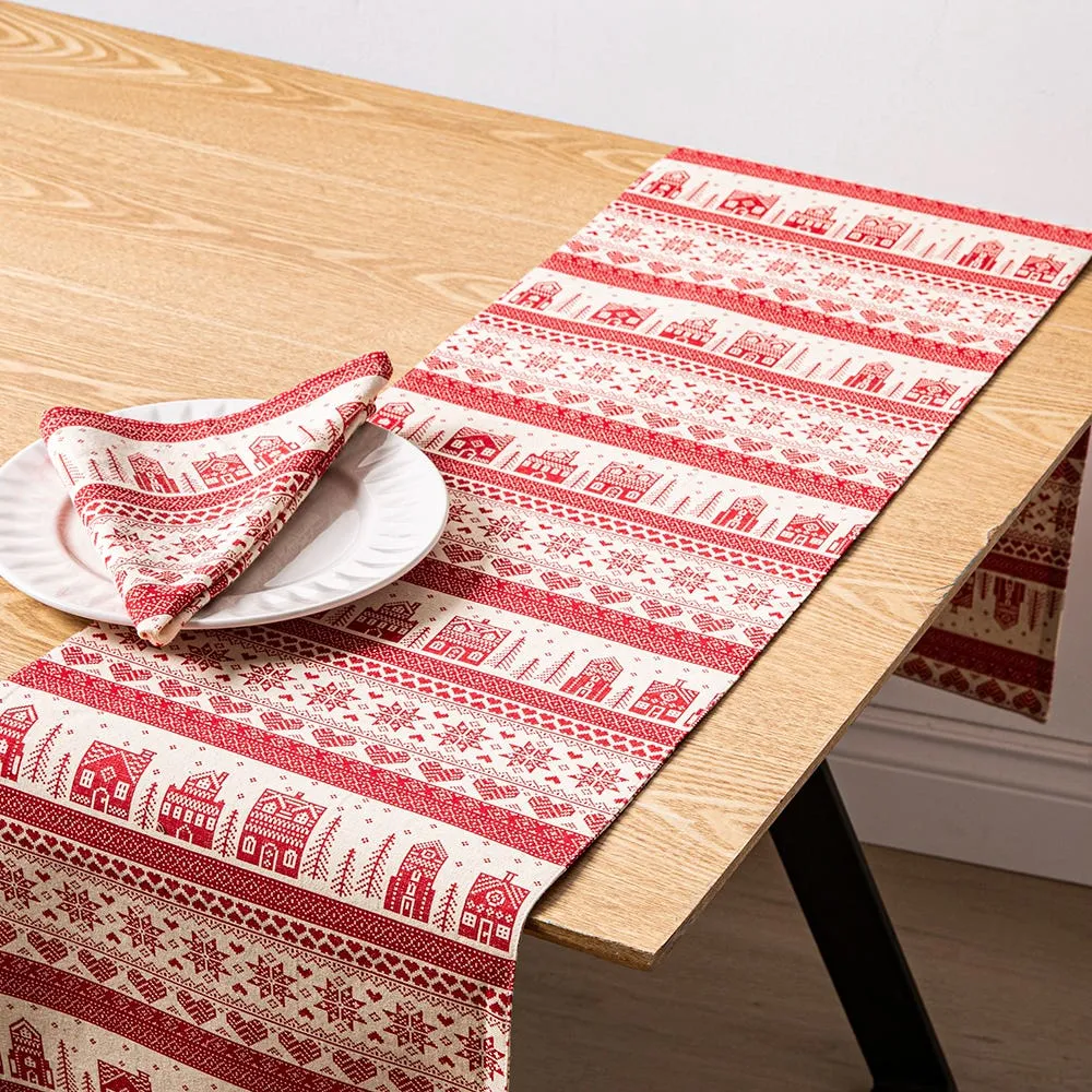 Harman Christmas 'Nordic Village' Cotton Table Runner 13x72" (Red/Wh)