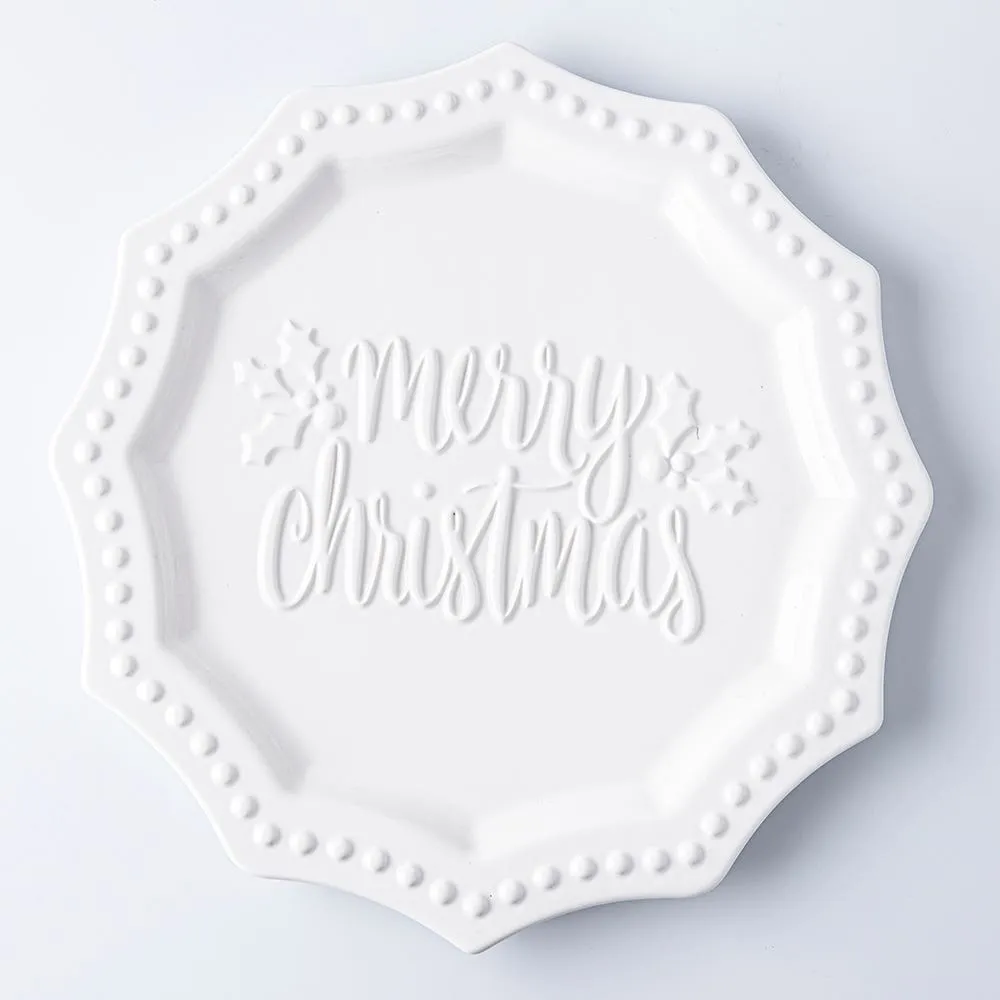 KSP Embossed 'Merry Christmas' Ceramic Platter (White)