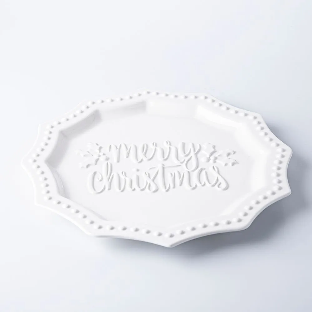 KSP Embossed 'Merry Christmas' Ceramic Platter (White)