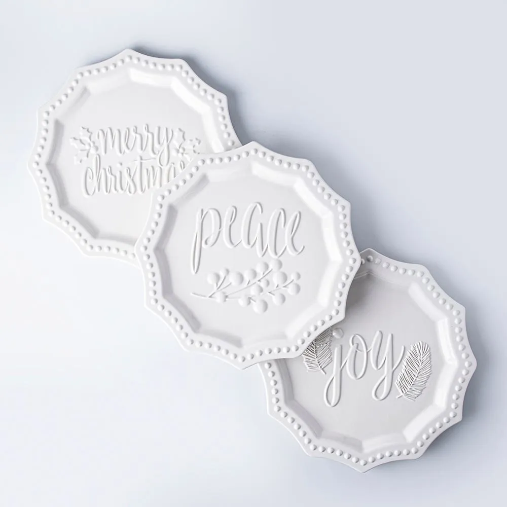 KSP Embossed 'Merry Christmas' Ceramic Platter (White)