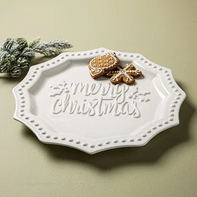 KSP Embossed 'Merry Christmas' Ceramic Platter (White)