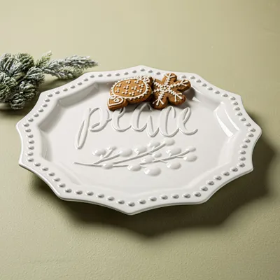 KSP Embossed 'Peace' Ceramic Platter 35.5x35.5x3cm (White)