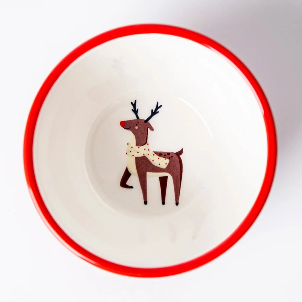 KSP Tidbit 'Reindeer' Ceramic Bowl 11x11x6.5cm (Red)