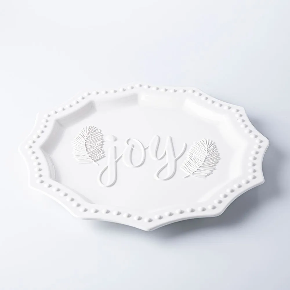 KSP Embossed 'Joy' Ceramic Platter 35.5x35.5x3cm (White)