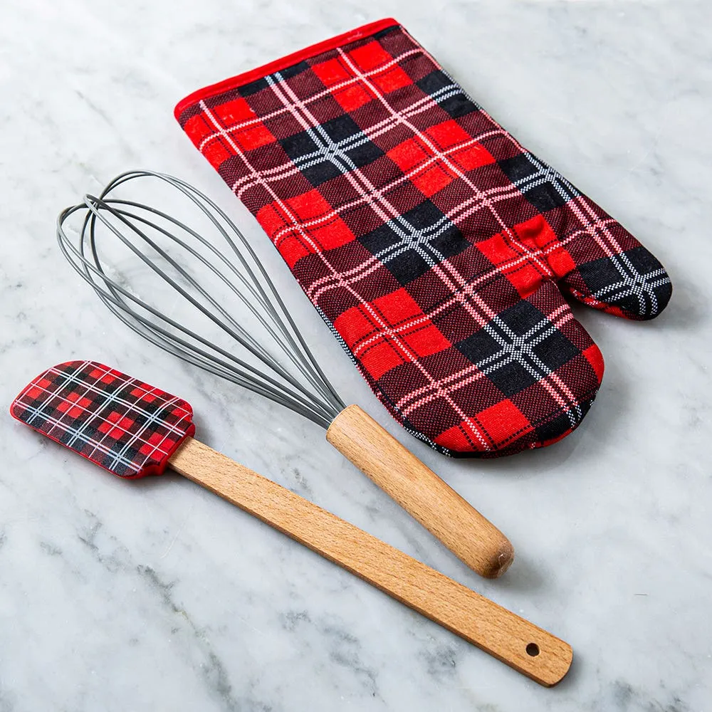 Harman Christmas 'Plaid' Combo Oven Mitt/Whisk/Spatula - Set/3 (Red)