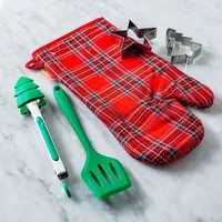 Harman Christmas 'Plaid' O.Mitt-Whisk/Spatula/C.Cutter - S/5 (Red)