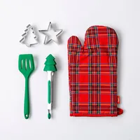 Harman Christmas 'Plaid' O.Mitt-Whisk/Spatula/C.Cutter - S/5 (Red)