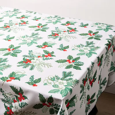 Sebastien & Groome Christmas 'Poinsettia' Tablecloth 60" x 90" (White)