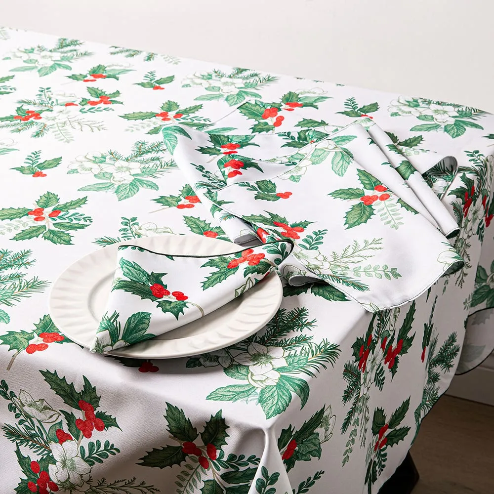 Sebastien & Groome Christmas 'Poinsettia' Tablecloth 60"x120" (White)