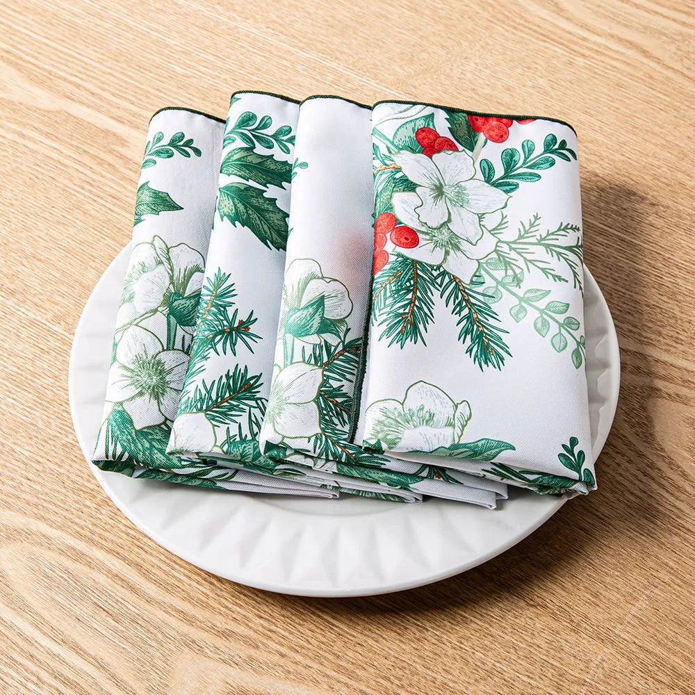 Sebastien & Groome Christmas 'Poinsettia' Polyester Napkin - S/4 (Wht)