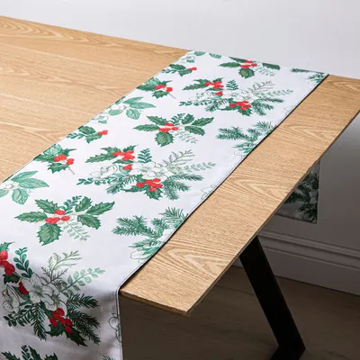 Sebastien & Groome Christmas 'Poinsettia' Polyester Table Runner (Wht)