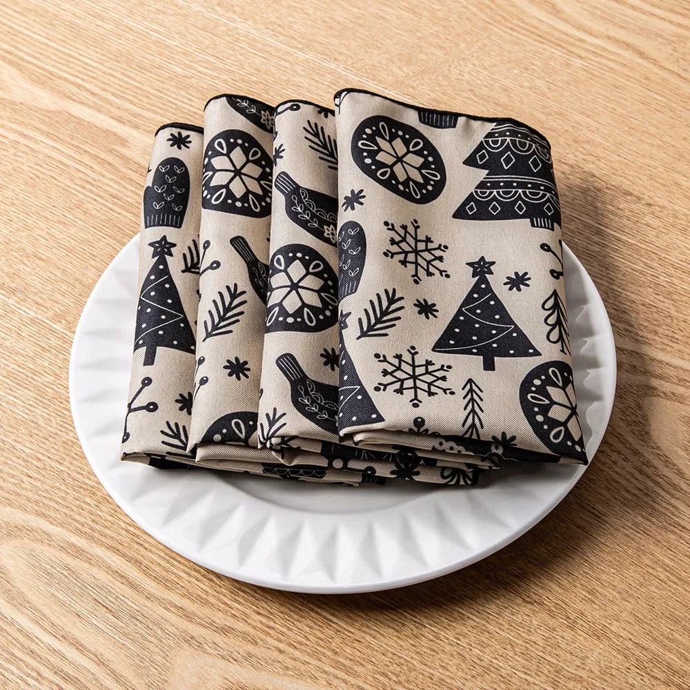 Sebastien & Groome Christmas 'Nordic' Napkin - Set of 4 (Black/White)