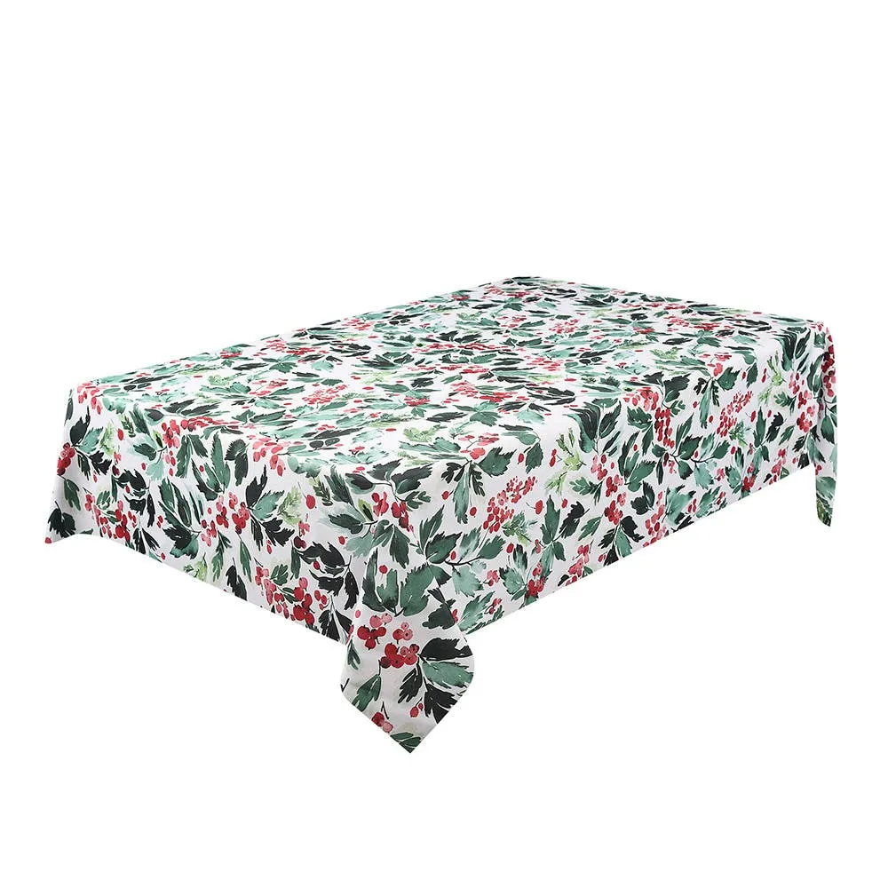 Texstyles Christmas 'Holly Berry' Polyester Tablecloth 58" x 94"