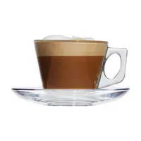 Pasabahce Vela II Glass Cappuccino Cup & Saucer - Set of 6