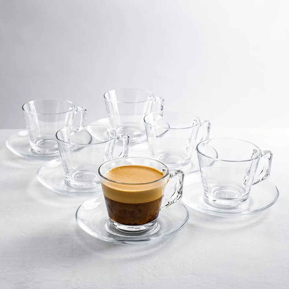Pasabahce Vela II Glass Cappuccino Cup & Saucer - Set of 6