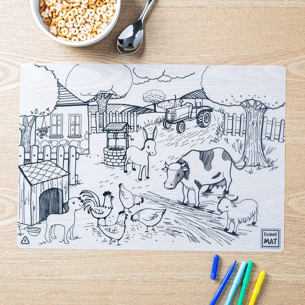 Funny Mat Colour Wash Colour 'Farm Animals' Placemat (Clear)