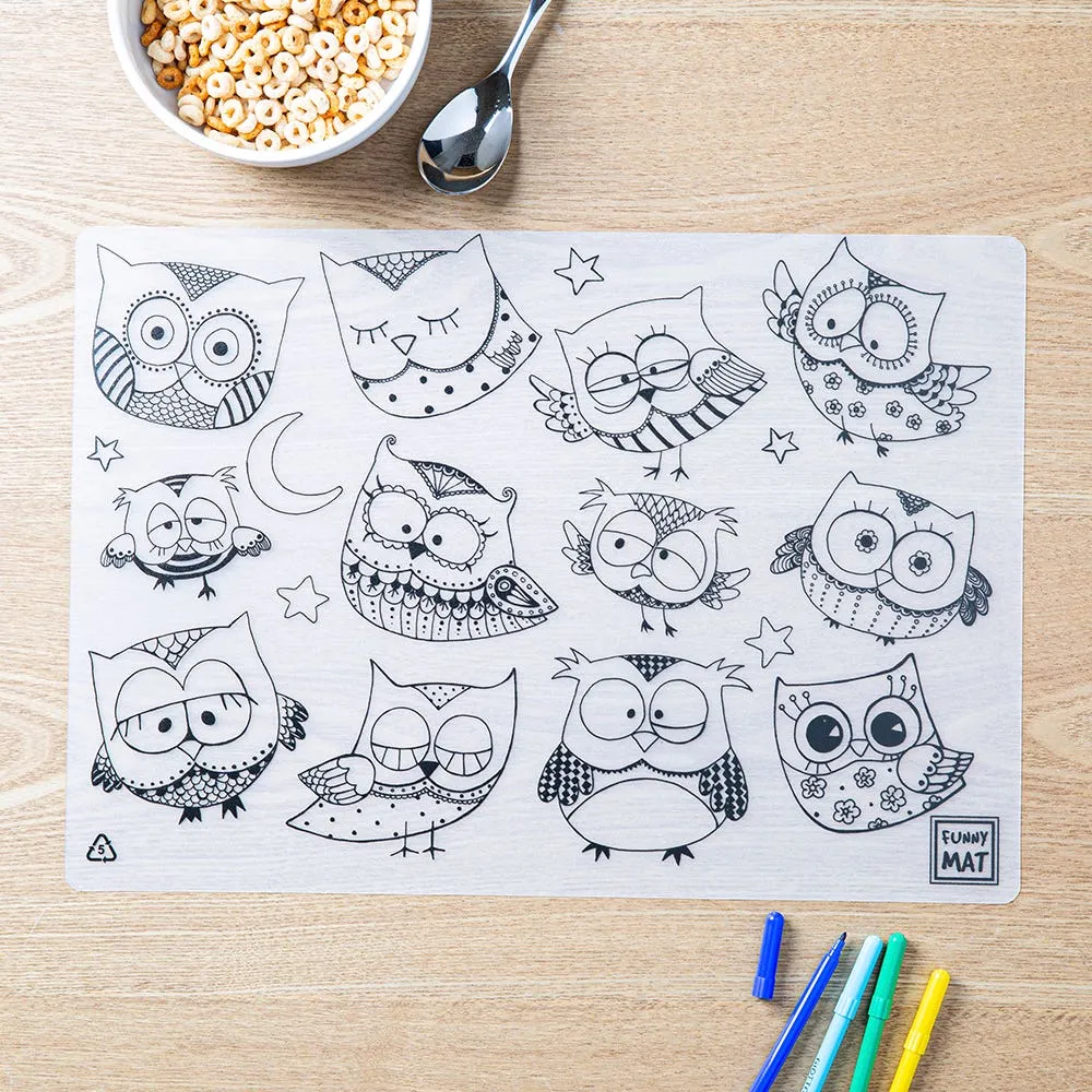 Funny Mat Colour Wash Colour 'Owls' Placemat (Clear)