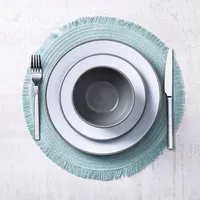 Harman Malta Fringe Round Woven Placemat (Dusty Aqua)