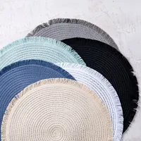 Harman Malta Fringe Round Woven Placemat (Dusty Aqua)