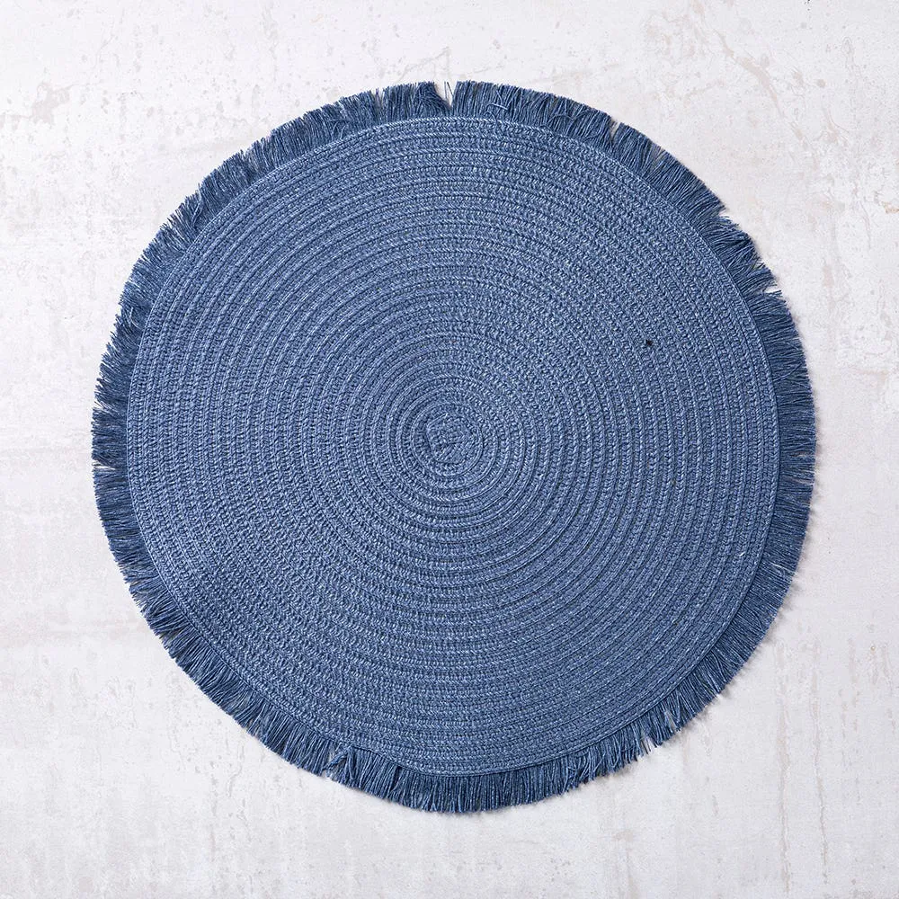 Harman Malta Fringe Round Woven Placemat (Santorini Blue)