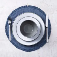 Harman Malta Fringe Round Woven Placemat (Santorini Blue)