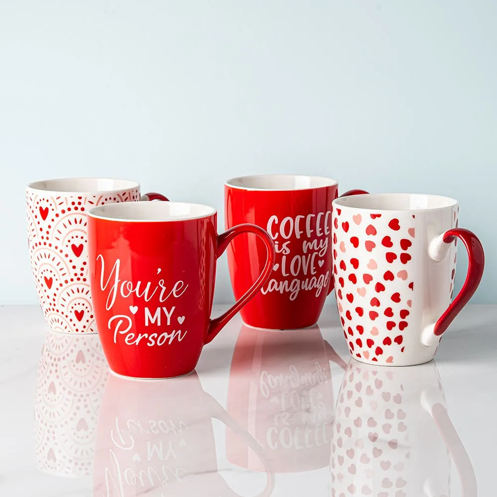 KSP Graphic 'Red Hearts' Mug - Set of 4 (12oz.)