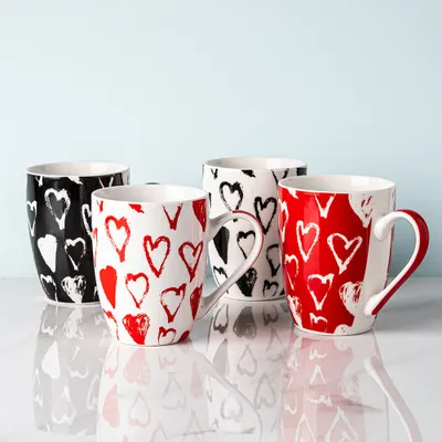 KSP Graphic 'Mini Hearts' Mug - Set of 4 (12oz.)