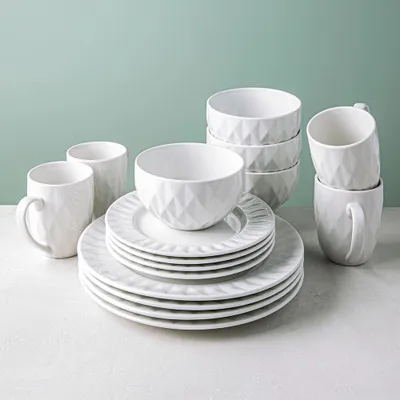 KSP Prism Porcelain Dinnerware - Set of 16 (White)