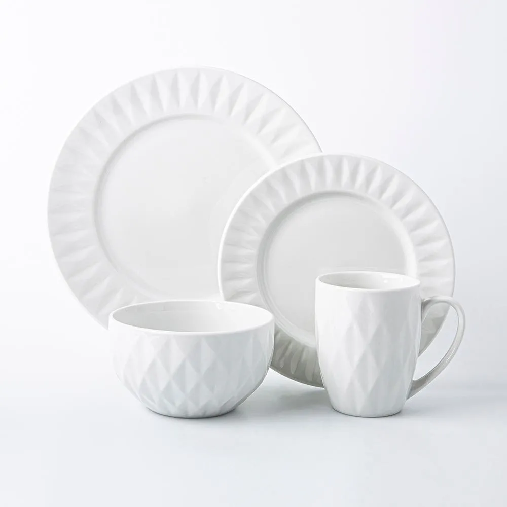 KSP Prism Porcelain Dinnerware - Set of 16 (White)