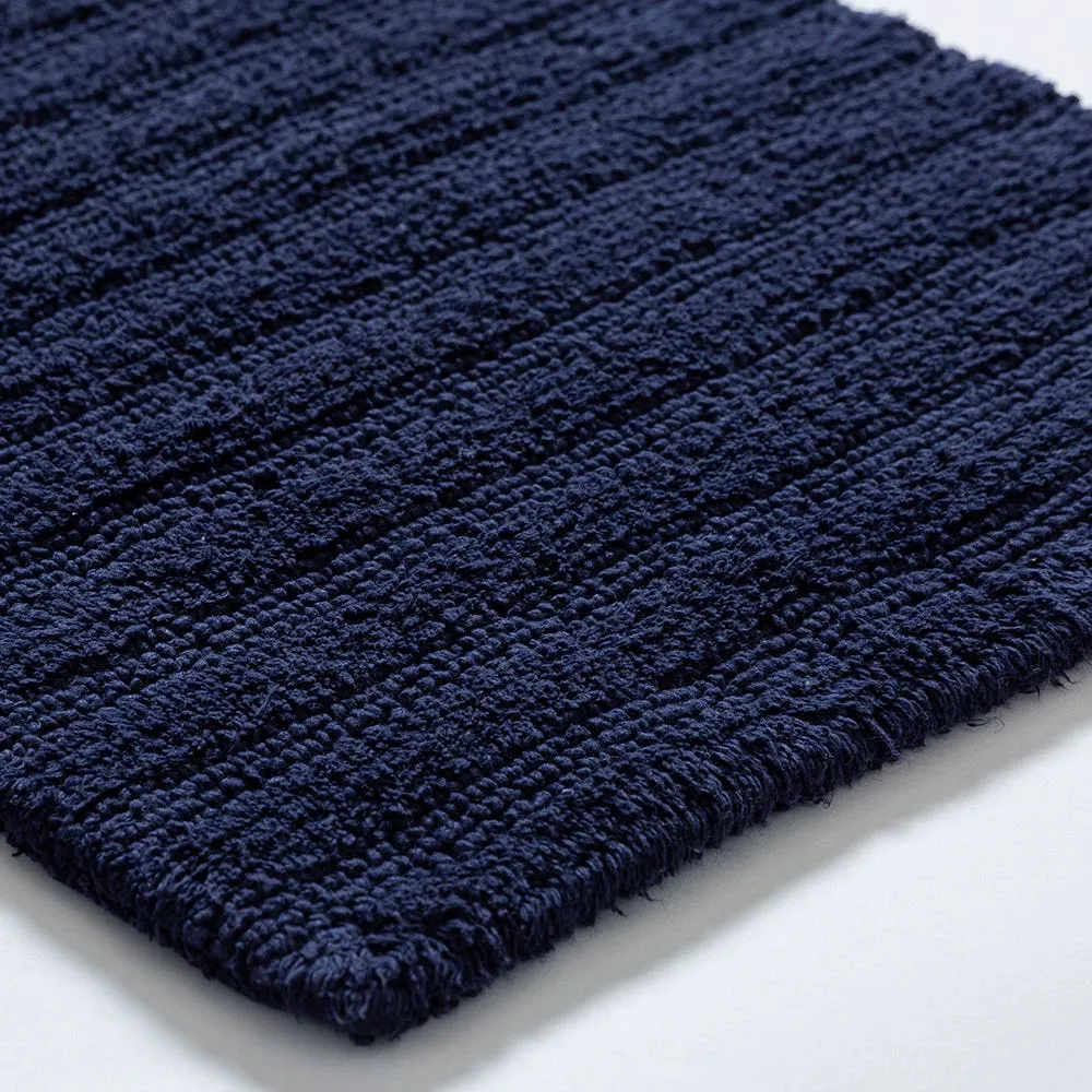 KSP Plush Stripe Cotton Reversible Bathmat 17x24" (Dark Blue)