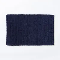 KSP Plush Stripe Cotton Reversible Bathmat 20x32" (Dark Blue)