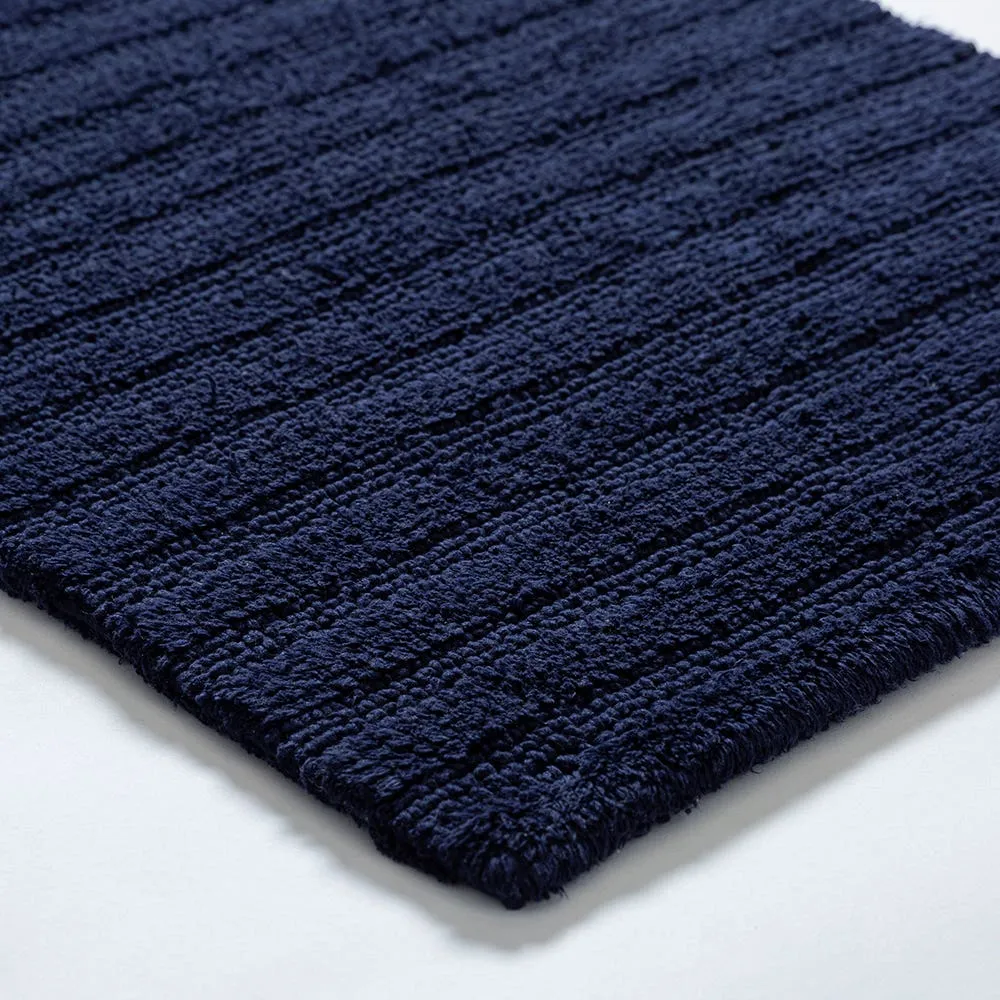 KSP Plush Stripe Cotton Reversible Bathmat 20x32" (Dark Blue)