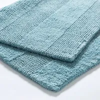 KSP Plush Thick Stripe Cotton Reversible Bathmat 20x32" (Light Blue)