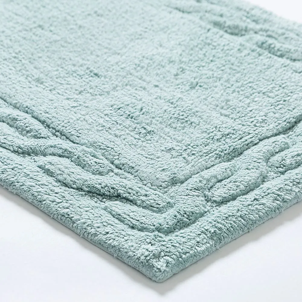 KSP Plush Scroll Anti-Skid Cotton Bathmat 20x32" (Aqua)